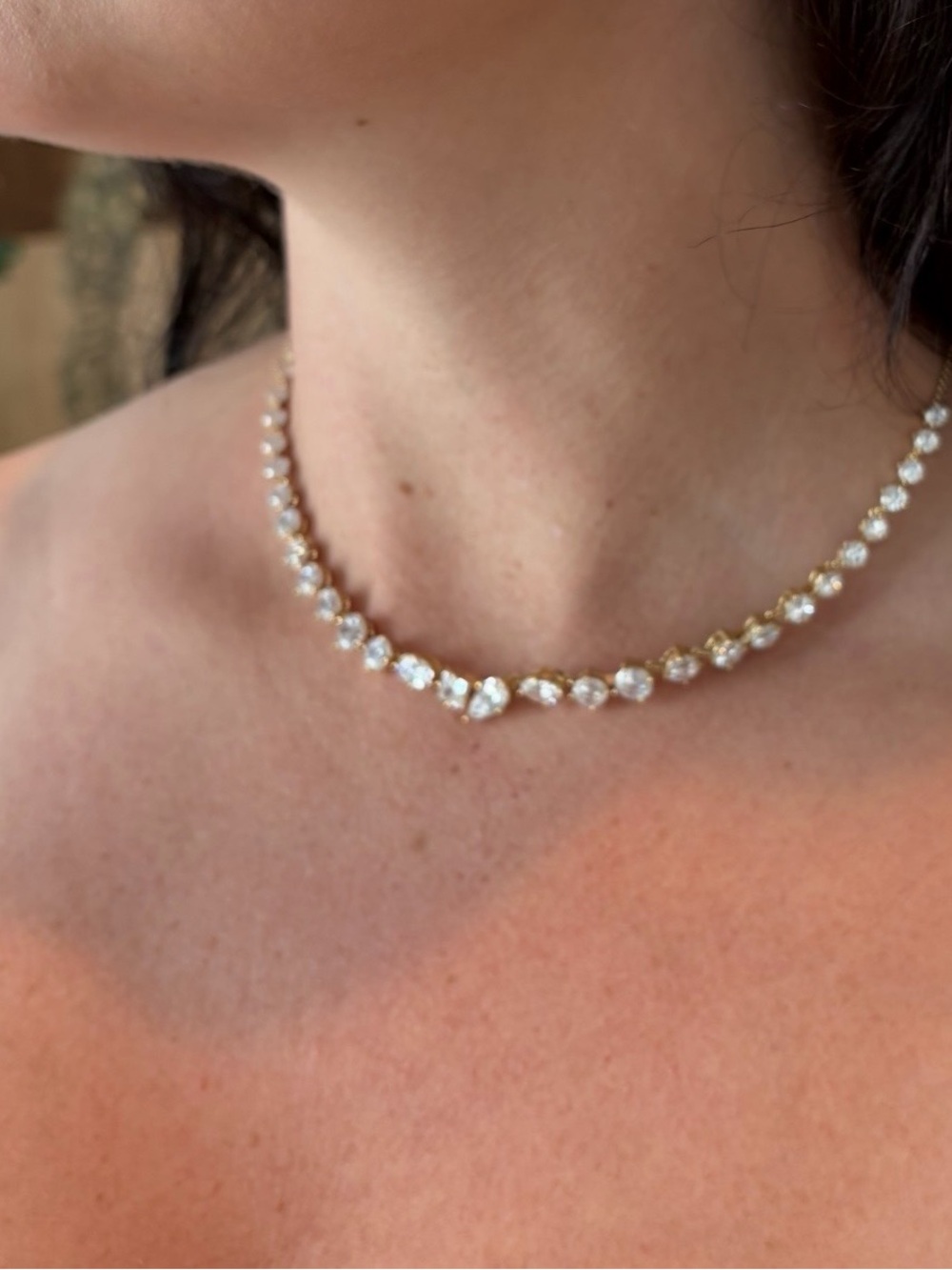 Nadri Lucia Gold and White Crystal Tennis Choker Necklace